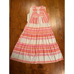 Maxi Dress Women XXL White Orange Pink Geometric Tribal Aztec‎ Tiered Boho
